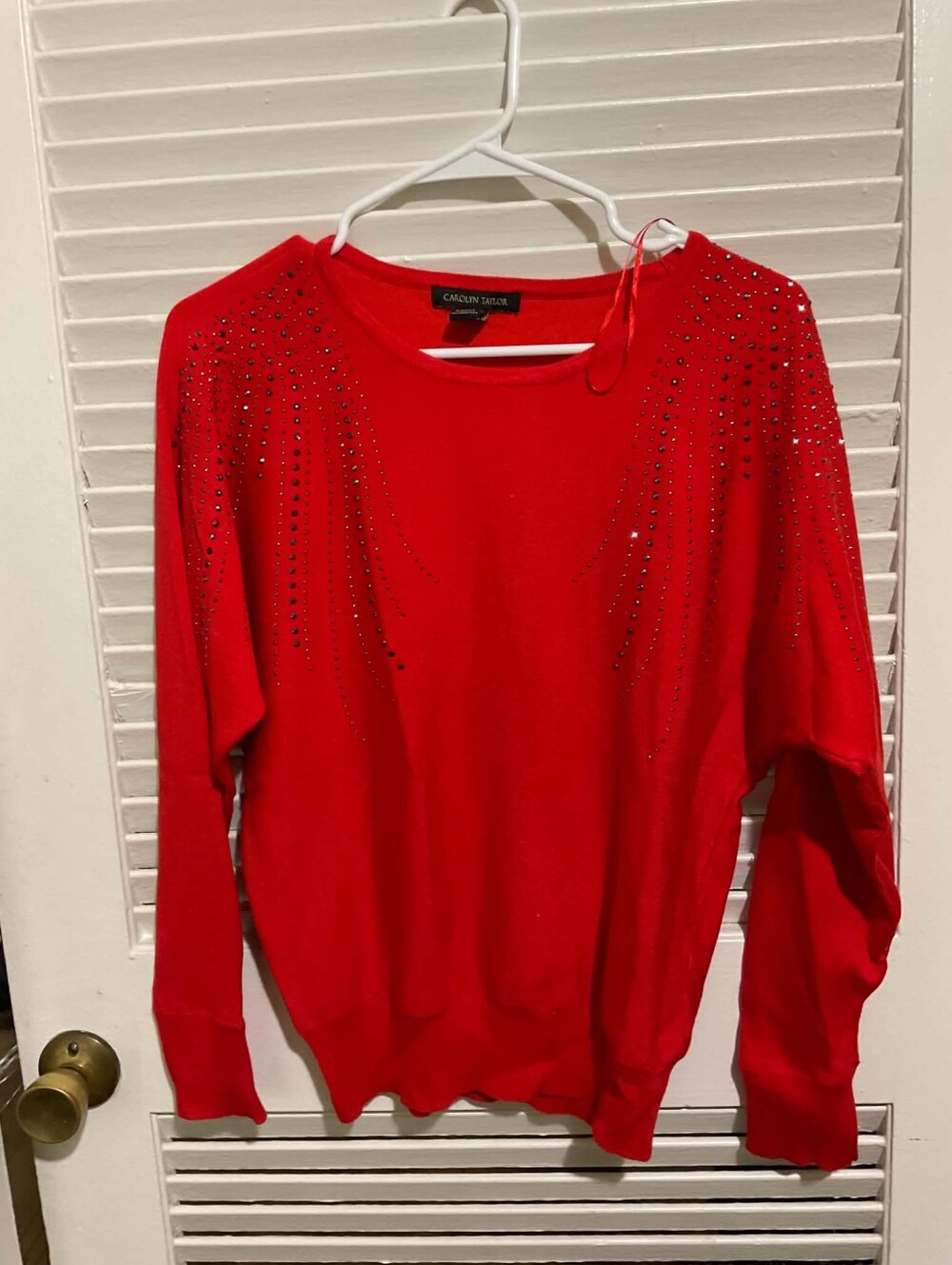 Carolyn Taylor Bright Red Crystal-Accent Crewneck Sweater